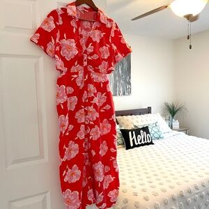 Old Navy Red + Pink Floral Dress | Women's Size L